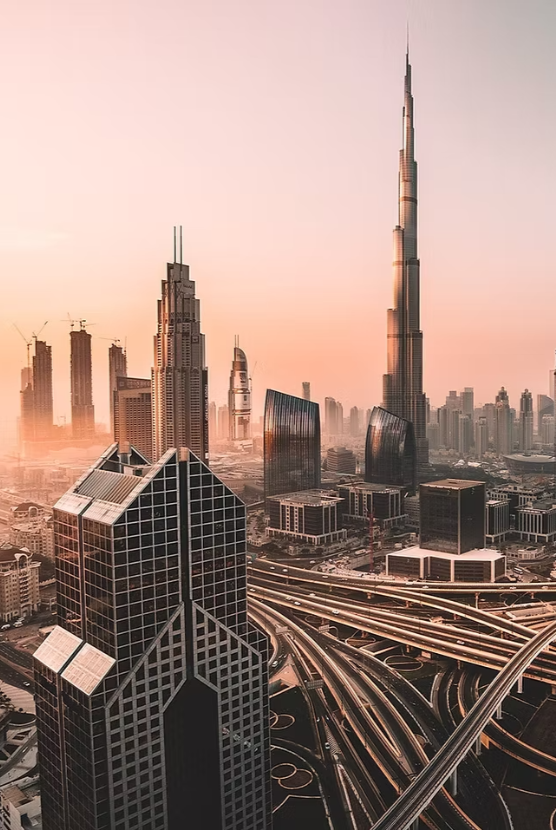 Panorámica del skyline de Dubái con el Burj Khalifa, representando el entorno empresarial para emprender desde España.